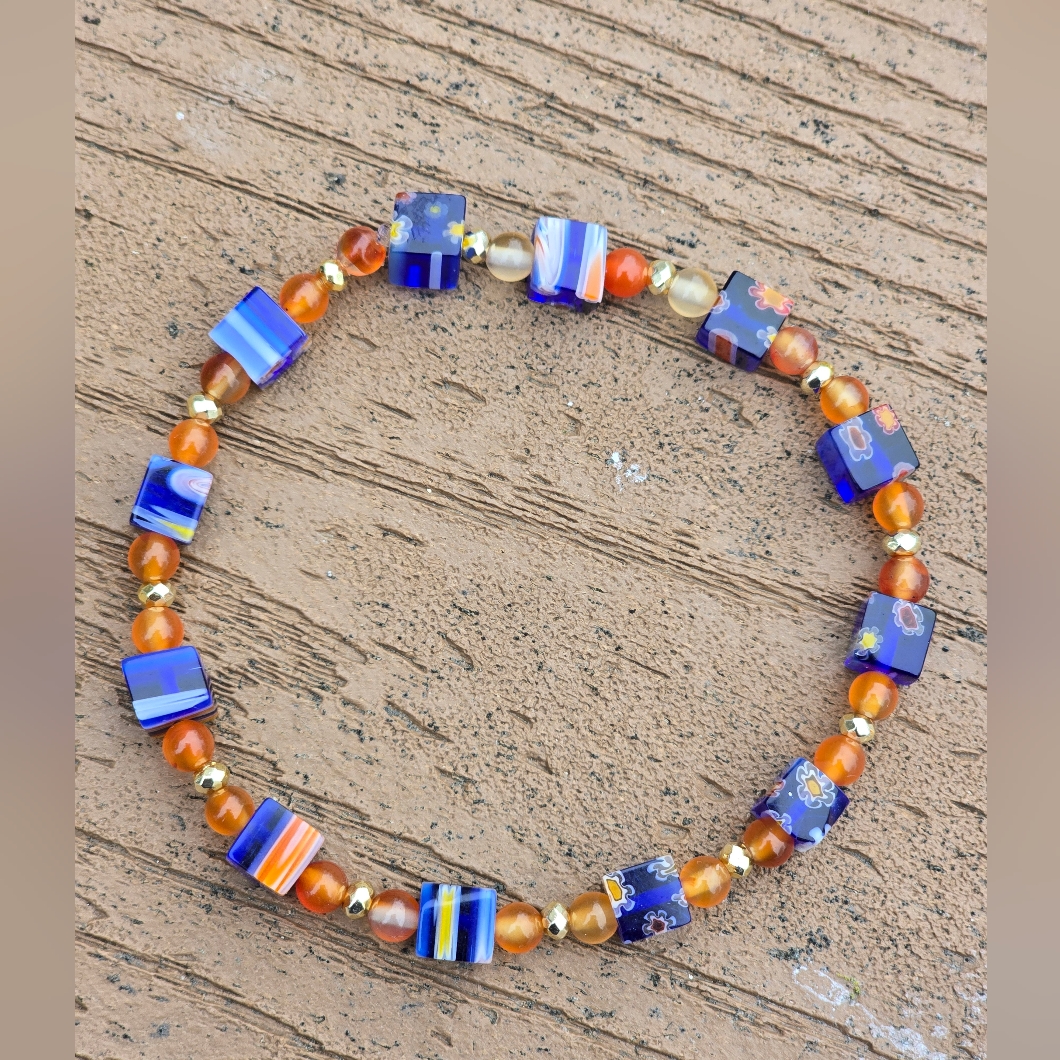 Milliefiori, Carnelian, And Hematite Bracelet